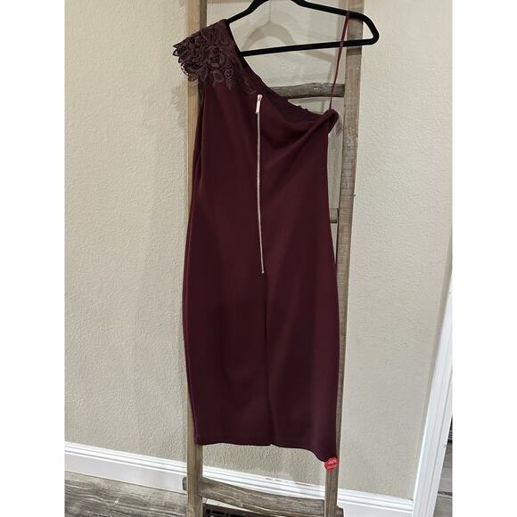 TED BAKER London Jalis Lace One-Shoulder Burgundy Dress Size 3 NEW - Picture 6 of 11